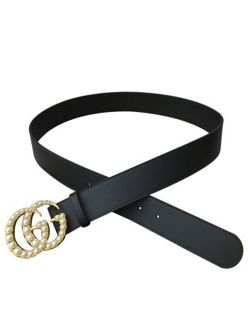 Gucci Leather belt with pearl Double G Black