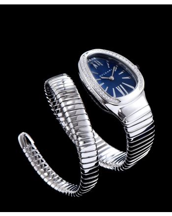 Bulgari sliver tone stainless steel and diamond watch Blue